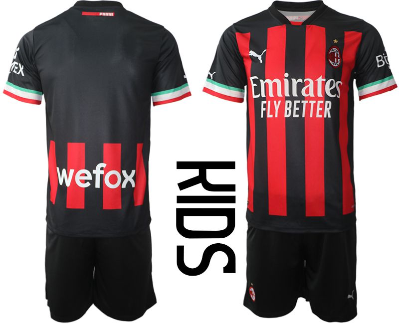 Youth 2022-2023 Club Ac Milan home black blank Soccer Jersey->customized soccer jersey->Custom Jersey
